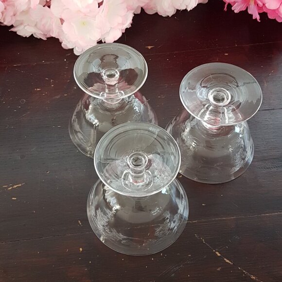 3pc Bohemia Crystal Etched Thistle Coupe Champagne or Sherbet Glasses - Picture 7 of 9